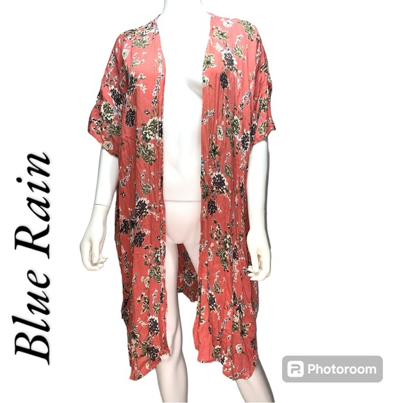 Blue Rain Pink Floral Lightweight Open Front Shawl Cardigan Women's Size S - Picture 2 of 9